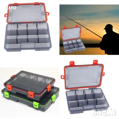 Сива кутия за рибарски принадлежности с оранжева закопчалка, m-k29