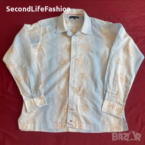 Мъжка риза с дълъг ръкав Tommy Hilfiger с копчета, размер L, синя