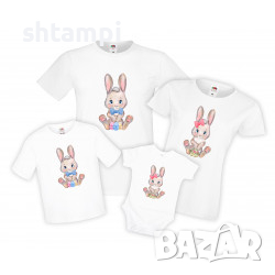 Семеен Комплект Тениски Великден Сладки Зайчета,Великден,Празник,Заек,Яйце,Easter,, снимка 2 - Тениски - 36353164