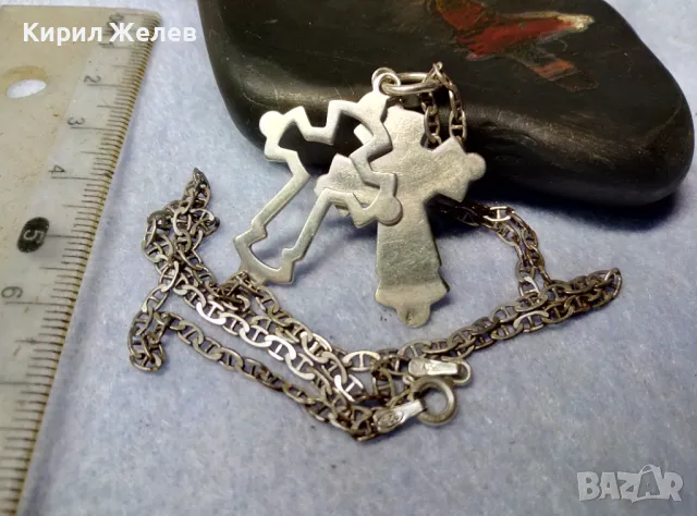 СТИЛЕН ДВОЕН СРЕБЪРЕН КРЪСТ със СРЕБЪРНА ВЕРИЖКА - СРЕБРО 925 ITALY МАЙСТОРСКА АРТ ИЗРАБОТКА 50133