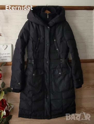 Дълго черно зимно яке с качулка гъши пух , снимка 3 - Якета - 52156603