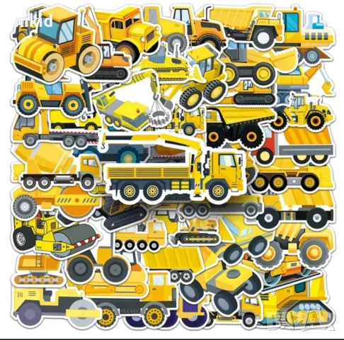 50 бр Багер Камион строителни машини самозалепващи лепенки стикери за украса декор картонена торта, снимка 8 - Други - 46564754