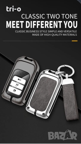 Кутия за автомобилни ключове от цинкова сплав и кожа, с държач за ключ за Honda, снимка 6 - Аксесоари и консумативи - 52184211