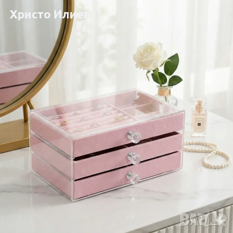 Голяма кутия за бижута с 3 чекмеджета с кадифена подплата 5 цвята налични, снимка 15 - Други - 48179879