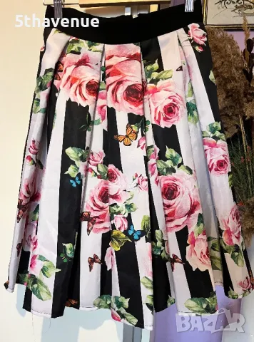 Nikole Collection Пола на плисета черен колан с рози, снимка 2 - Поли - 49607371