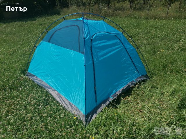 Продавам чисто нова синя много лека двуслойна палатка с алуминиеви рейки и два входа , снимка 4 - Палатки - 41573471