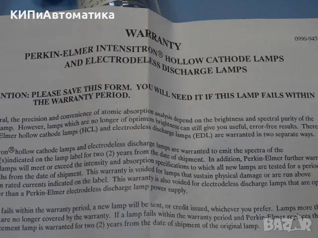 лампа със сух катод Perkin-Elmer 1204 Intensitron Lamp, снимка 5 - Резервни части за машини - 49283552