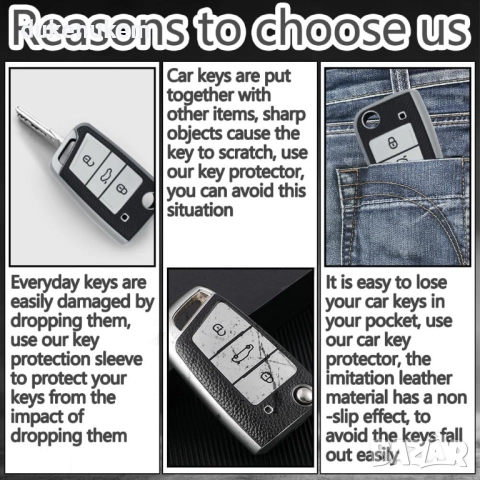 Калъф за автомобилен ключ зА VW Golf 7, Mk7, Polo, Touareg, Skoda Octavia 3, Seat Leon, 3 бутона, снимка 6 - Аксесоари и консумативи - 51819977