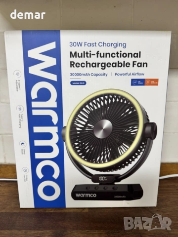 Warmco 30000mAh 30W преносим настолен вентилатор с LED светлина, черен, снимка 7 - Други стоки за дома - 53647204