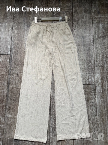 Нов дълъг висока талия  бежов елегантен летен ленен панталон свободна кройка вискоза лен 