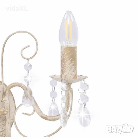 vidaXL Аплик с кристали, антично бяло, 2 х E14 крушки, снимка 4 - Лампи за стена - 56146471