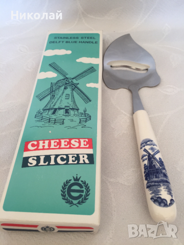 Нож / слайсер/ шпатула за сирене с керамична дръжка Elesva Delft blue, неръждаема стомана, нов, снимка 3 - Прибори за хранене, готвене и сервиране - 36166690