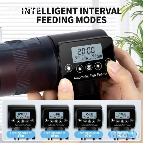 AOYAR Автоматична хранилка за риби/костенурки,програмируем диспенсер за храна,таймер/батерии, снимка 5 - Оборудване за аквариуми - 49308548