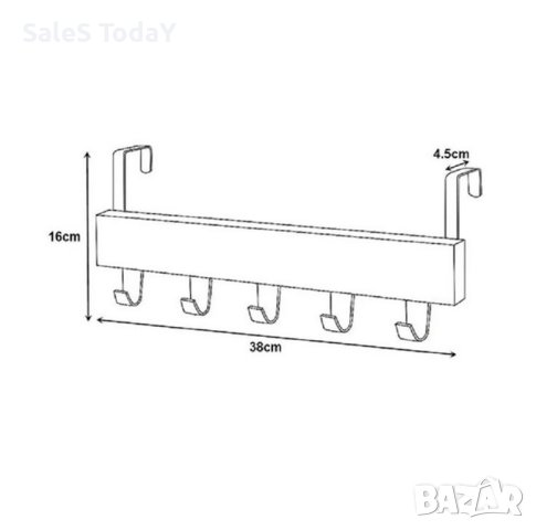 Закачалка за врата, кука, дърво и метал, 5 места, 38x7x16см , сива, снимка 2 - Закачалки - 42649883