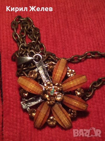 ФЛОРАЛЕН МЕДАЛЬОН - ЦВЕТЕ с ЦИТРИН и ЦВЕТНИ КРИСТАЛИ и ВИНТИДЖ БРОНЗОВА ВЕРИЖКА 25158, снимка 10 - Колиета, медальони, синджири - 35364310