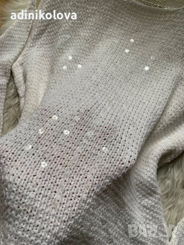 Бял пуловер с пайети, снимка 3 - Блузи с дълъг ръкав и пуловери - 38958591