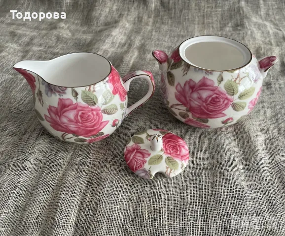 Порцеланов комплект Fine Bone China-Tea Rose, снимка 2 - Антикварни и старинни предмети - 55862332