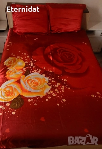 Сатенени чаршафи с рози, снимка 2 - Спално бельо - 52059480