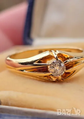 Дамски Златен Пръстен Арт Деко 18к/750 Диамант Old mine cut London 1920г , снимка 8 - Пръстени - 49091580