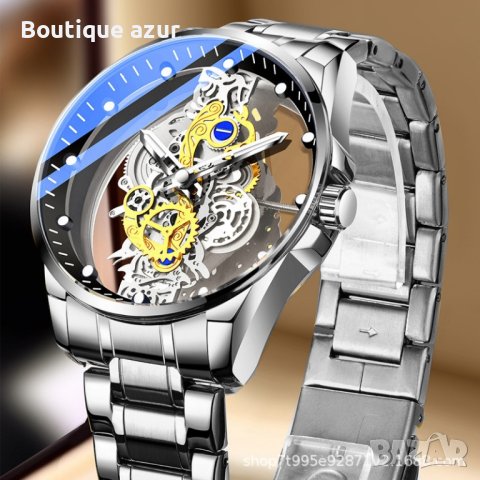 Мъжки кварцов часовник T i o n g с прозрачно покритие - Водоустойчив, снимка 5 - Луксозни - 44423310