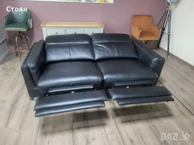 ПРОМОЦИЯ!!! Черен кожен диван тройка с ел. релакс механизъм "Sandro", снимка 2 - Дивани и мека мебел - 47869929