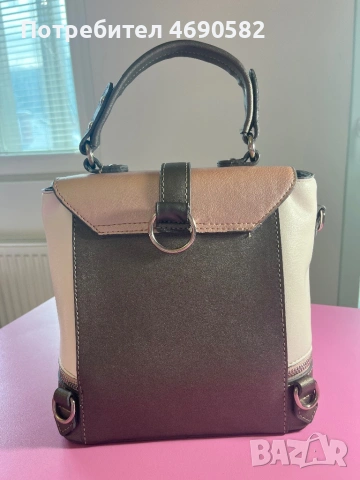 Чанта от естествена кожа в бяло, розово и сиво, снимка 2 - Чанти - 53045138