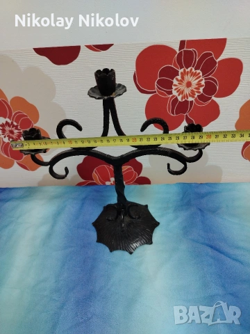 троен свещник ковано желязо , снимка 3 - Антикварни и старинни предмети - 53144140