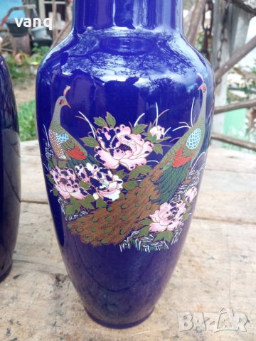 Уникална Японска ваза Птици,Злато,Кобалт, снимка 3 - Антикварни и старинни предмети - 40486156