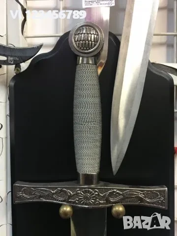 Инкрустиран кръстоноски меч -800х1020 +поставка, снимка 3 - Колекции - 50656516