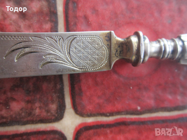 Уникален сребърен нож за торта 19 век с гравюри, снимка 2 - Други ценни предмети - 36195309