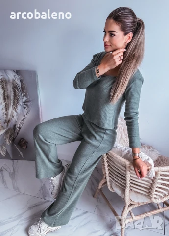 Дамски комплект от две части оребрен суичър+панталон, снимка 2 - Комплекти - 51320738