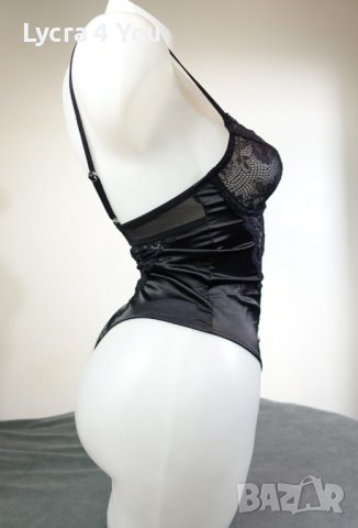 Asos Design 75B черно еластично сатенено боди с дантела. , снимка 7 - Бельо - 39146214