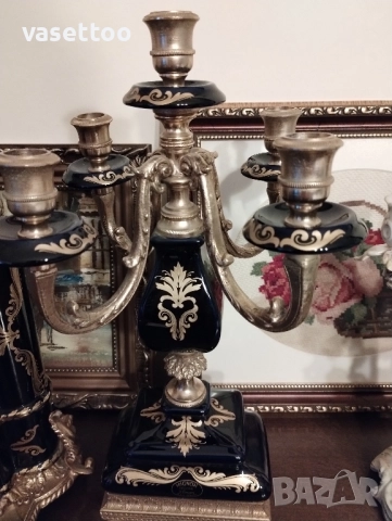 Порцеланов часовник с два свещника, снимка 10 - Антикварни и старинни предмети - 51553660