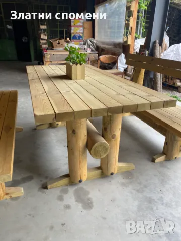 Градински комплект 3 в 1 (Маса и две пейки), снимка 3 - Градински мебели, декорация  - 50233042