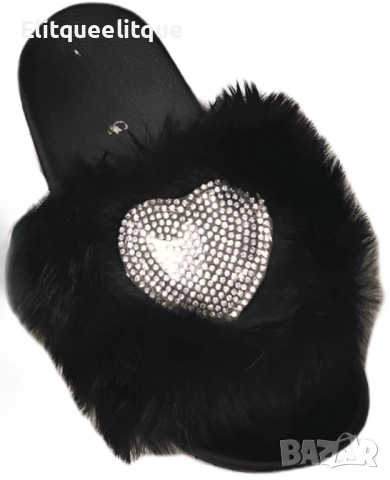 Детски пухести чехли с блестящ акцент Сърце от камъчета, снимка 3 - Детски маратонки - 52241521