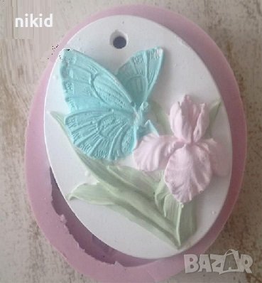 Пеперуда на Ирис цвете голям овал силиконов молд форма фондан гипс сапун калъп шоколад