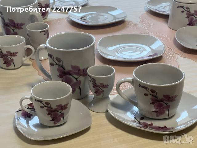 Шесторен сет Орхидея порцелан Германия, снимка 2 - Прибори за хранене, готвене и сервиране - 44652303