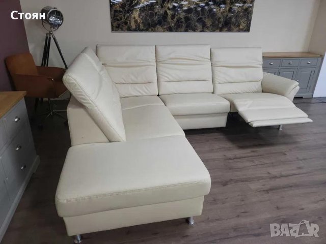 Кремав кожен ъглов диван MM-ZE1148 с електрически релакс механизъм, снимка 2 - Дивани и мека мебел - 44244932