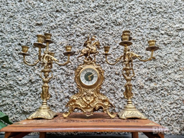 Антикварен Бронзов Часовник и Свещници "1960г" , снимка 12 - Антикварни и старинни предмети - 40151307