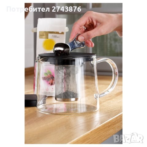 Стъклена кана за чай с цедка,термоустойчиво стъкло Елеком ЕК-ТР100-1000мл., снимка 6 - Аксесоари за кухня - 39295656