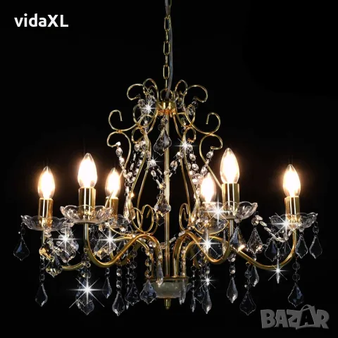 vidaXL Полилей с кристали, златист, кръгъл, 6 х Е14, снимка 3 - Полилеи - 56146460
