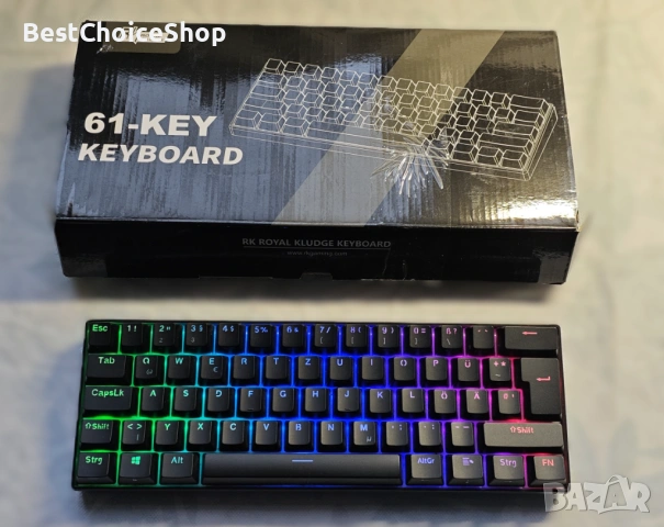 Геймърска клавиатура RK Royal Kludge RK61, Механична, Безжична, Bluetooth, 2.4GHz, 61 клавиша, RGB
