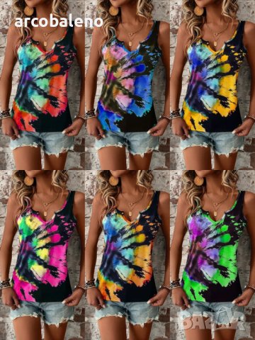 Дамски потник с V-образно деколте с произволен принт, 6цвята 