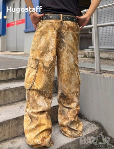 Нови baggy Casual Loose Fit Jeans дънки панталони карго змийска кожа камуфлаж размер 34, снимка 5 - Дънки - 52496789