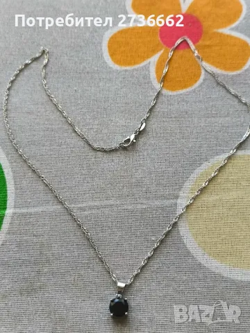 Сребърно Колие с черен цирконий , снимка 1