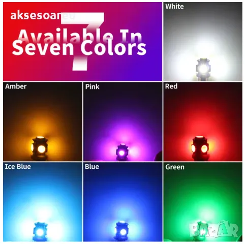 2 бр. Габаритни крушки BA9S 5 SMD 5050 Автомобилна LED вътрешна лампа крушка за номер за вратата, снимка 18 - Аксесоари и консумативи - 50419939