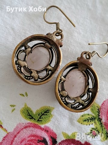 Ретро обеци с розов кварц, снимка 5 - Антикварни и старинни предмети - 42288989