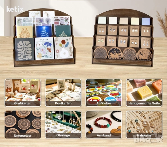 PUERSI 4-степенна дървена стойка за дисплей на поздравителни картички, снимка 2 - Други - 52947261