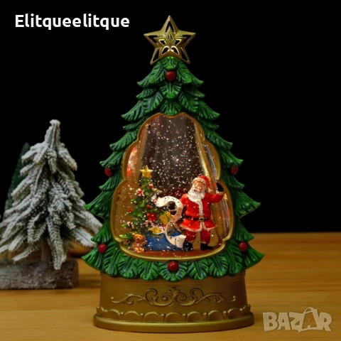 Светеща коледна елха с въртящ сняг