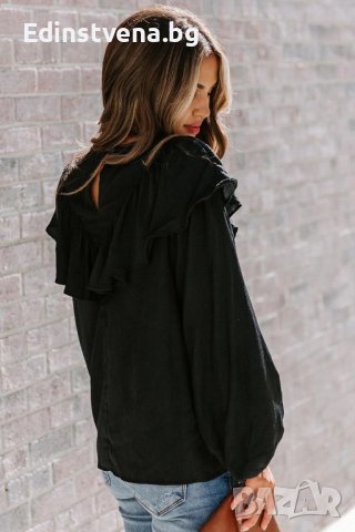 Дамска блуза в черно с дълъг ръкав и къдрички, снимка 9 - Блузи с дълъг ръкав и пуловери - 40698207